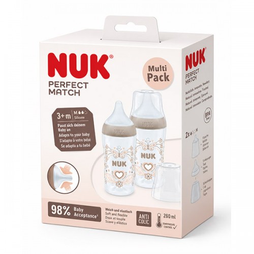 누크 퍼펙트매치 트윈팩 260ml 하트 (M젖꼭지포함)